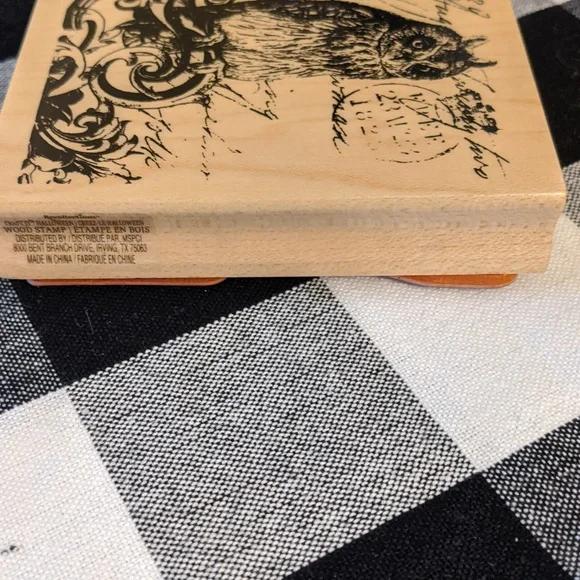 Spooky Collage Wood Mounted Rubber Stamp Halloween Owl Oldtime Script - Picture 4 of 4